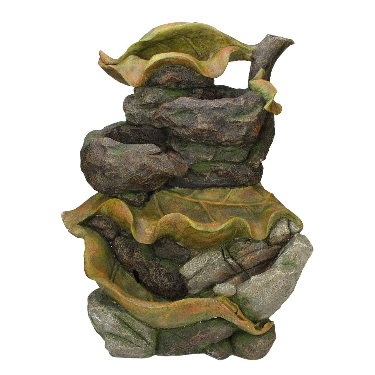 26.5" Brown, Orange and Green Mossy Leaves 5-Tier Outdoor Garden Water Fountain